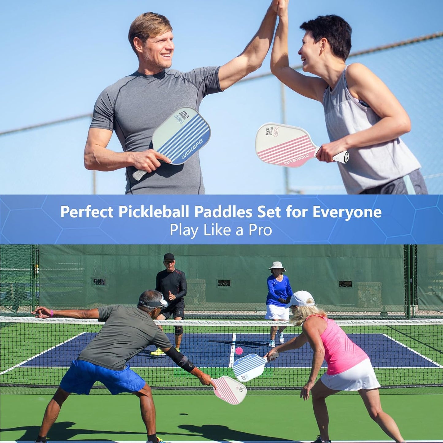 Pickleball Paddles Set- Premium Fiberglass Face & Polymer Honeycomb Core Pickleball Set Includes 4 Pickleball Paddles + 4 Pickleball Balls + 1 Bag,Pickleballs Paddle Pack Gifts for Beginner&Pro