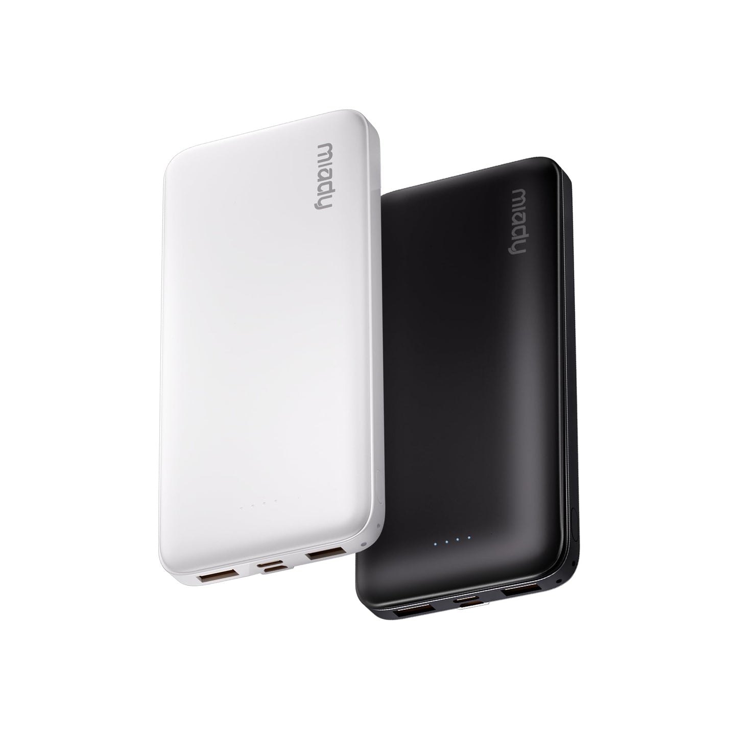 Miady 2-Pack Portable Charger, Slim 10000mAh Power Bank Travel Battery Pack 3 Outputs 2 Inputs Compatible with iPhone 17/16/15/14/13 Galaxy S24/22 iPad Android etc (Black+White)