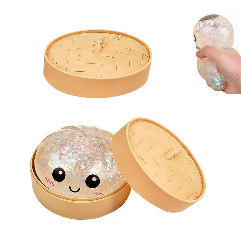 Dumpling Squishies, Glitter Dumpling, Glitter Dumplings Squishy with Box, Dumplings Sensory Squeeze Toy for Stress Relief Stretchy Desk Toys (Gold)