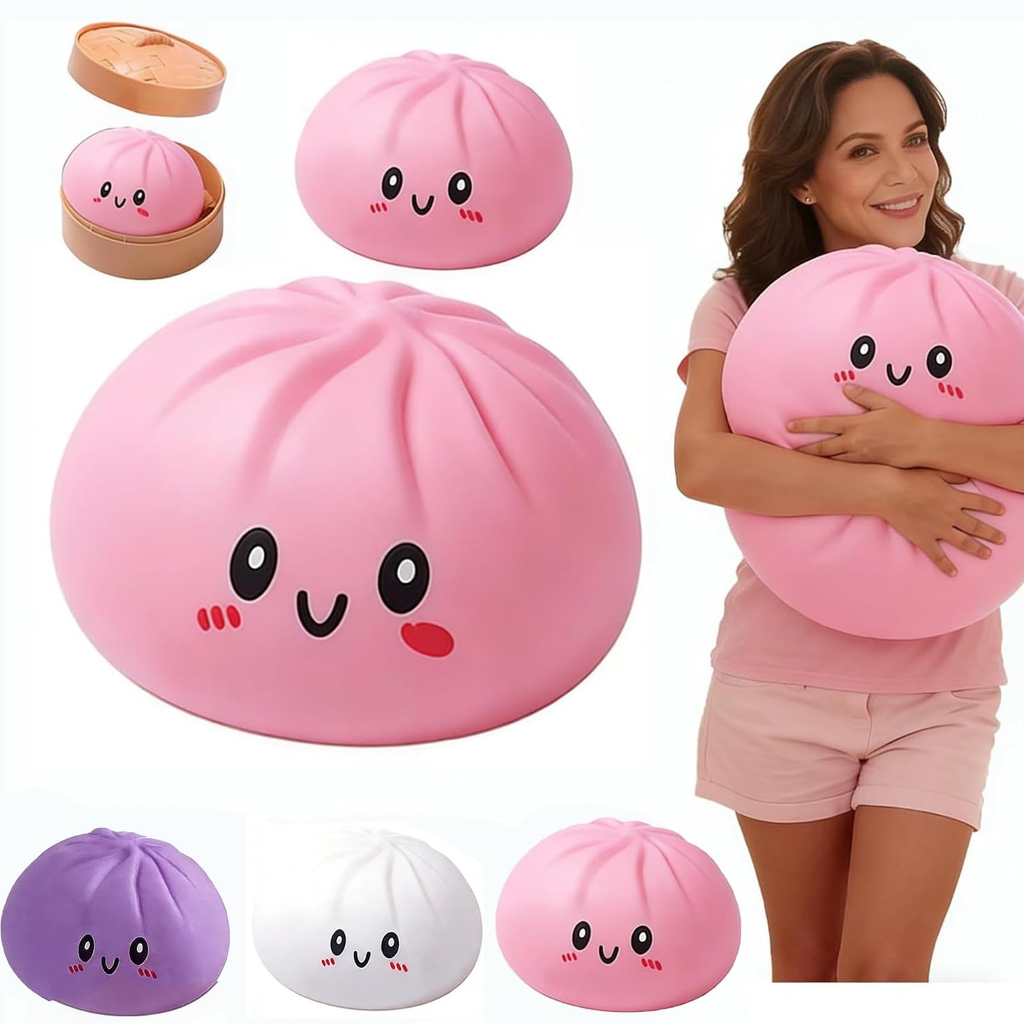 Jumbo Dumpling Squishy for Adults, 4/6/10 Inch Giant Big Dumpling Stress Ball, Soft Squeeze Decompression Dough, Anxiety Relief Fidget, Adult Fidget Tool (Colorful M: 15cm/5.9 Inch)