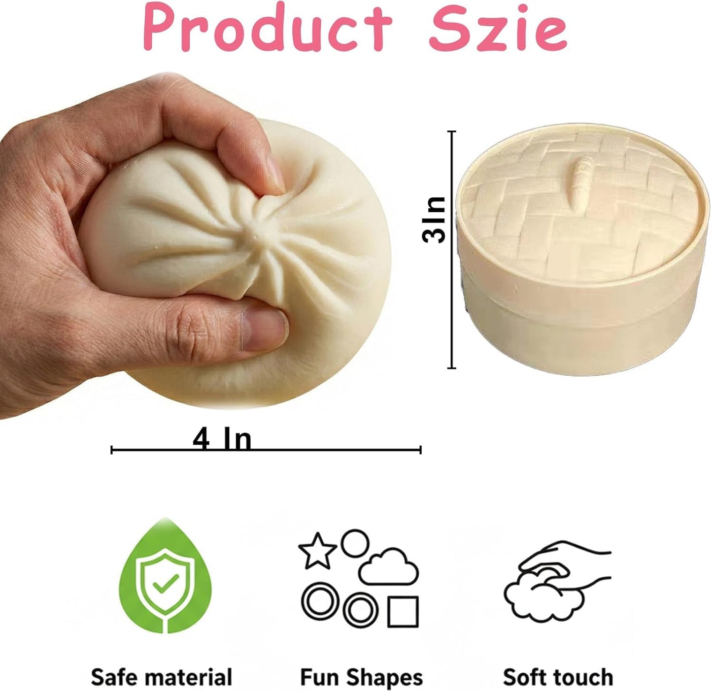 Jumbo Dumpling Squishy for Adults, 4/6/10 Inch Giant Big Dumpling Stress Ball, Soft Squeeze Decompression Dough, Anxiety Relief Fidget, Adult Fidget Tool (Colorful M: 15cm/5.9 Inch)