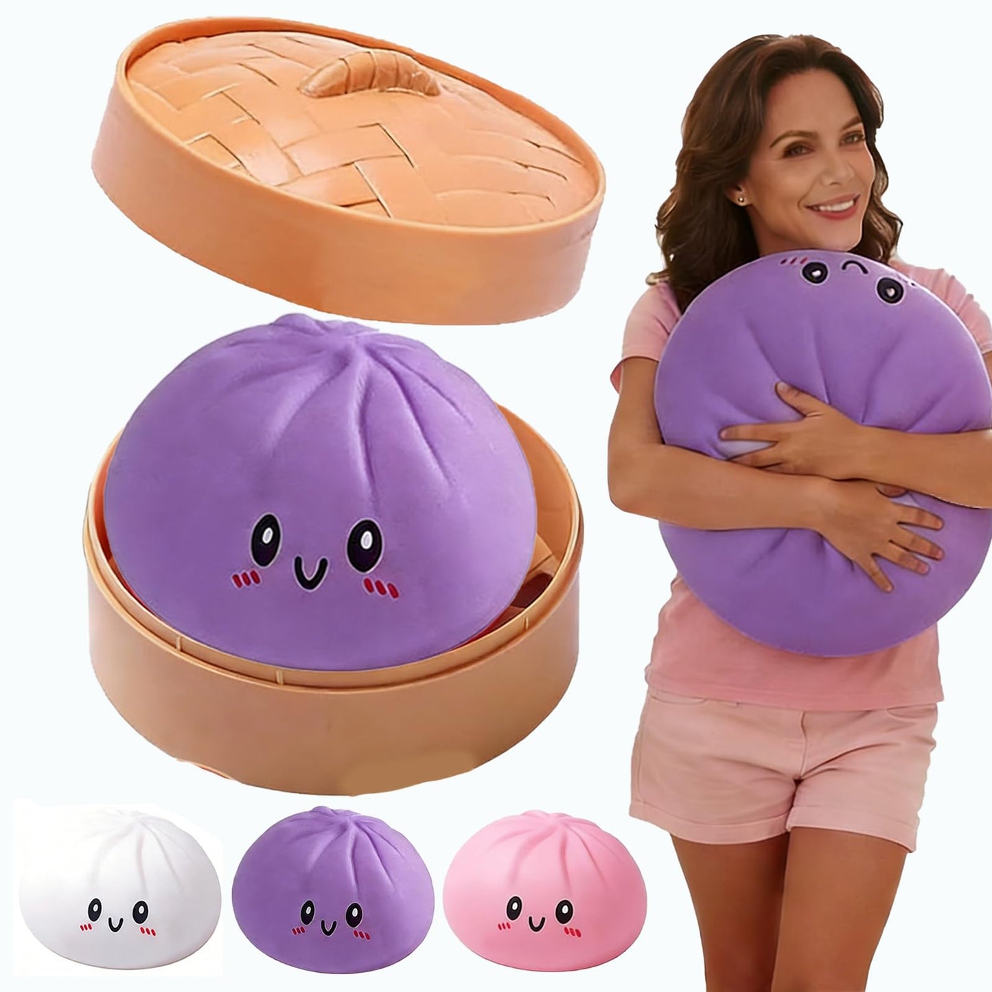 Jumbo Dumpling Squishy for Adults, 4/6/10 Inch Giant Big Dumpling Stress Ball, Soft Squeeze Decompression Dough, Anxiety Relief Fidget, Adult Fidget Tool (Colorful M: 15cm/5.9 Inch)