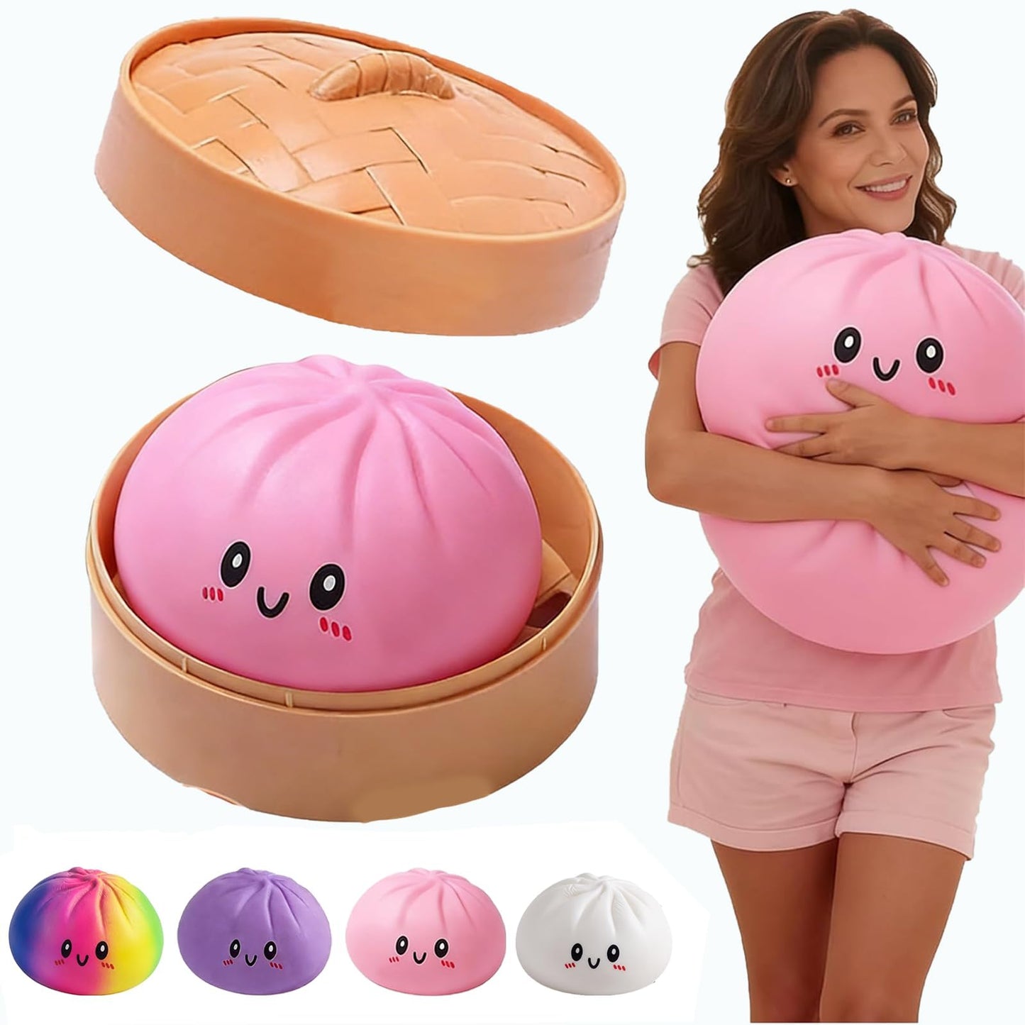 Jumbo Dumpling Squishy for Adults, 4/6/10 Inch Giant Big Dumpling Stress Ball, Soft Squeeze Decompression Dough, Anxiety Relief Fidget, Adult Fidget Tool (Colorful M: 15cm/5.9 Inch)