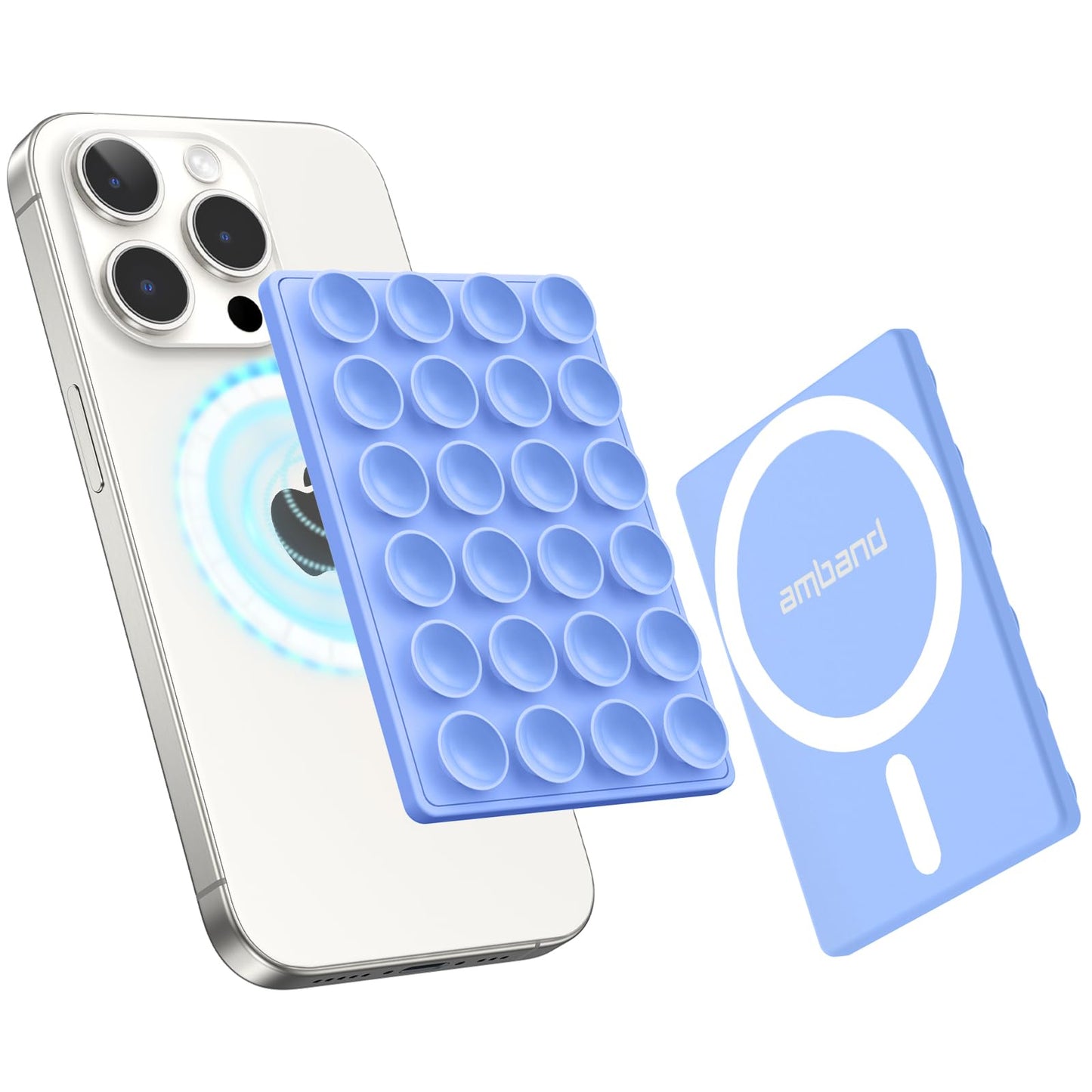 amBand Magnetic Suction Mirror Window Phone Holder, Sticky Grip Double Sided Mount for iPhone, Gym Bathroom Kitchen, Hands-Free for Makeup FaceTime Shower Viewing with MagSafe Accessories, Frost White