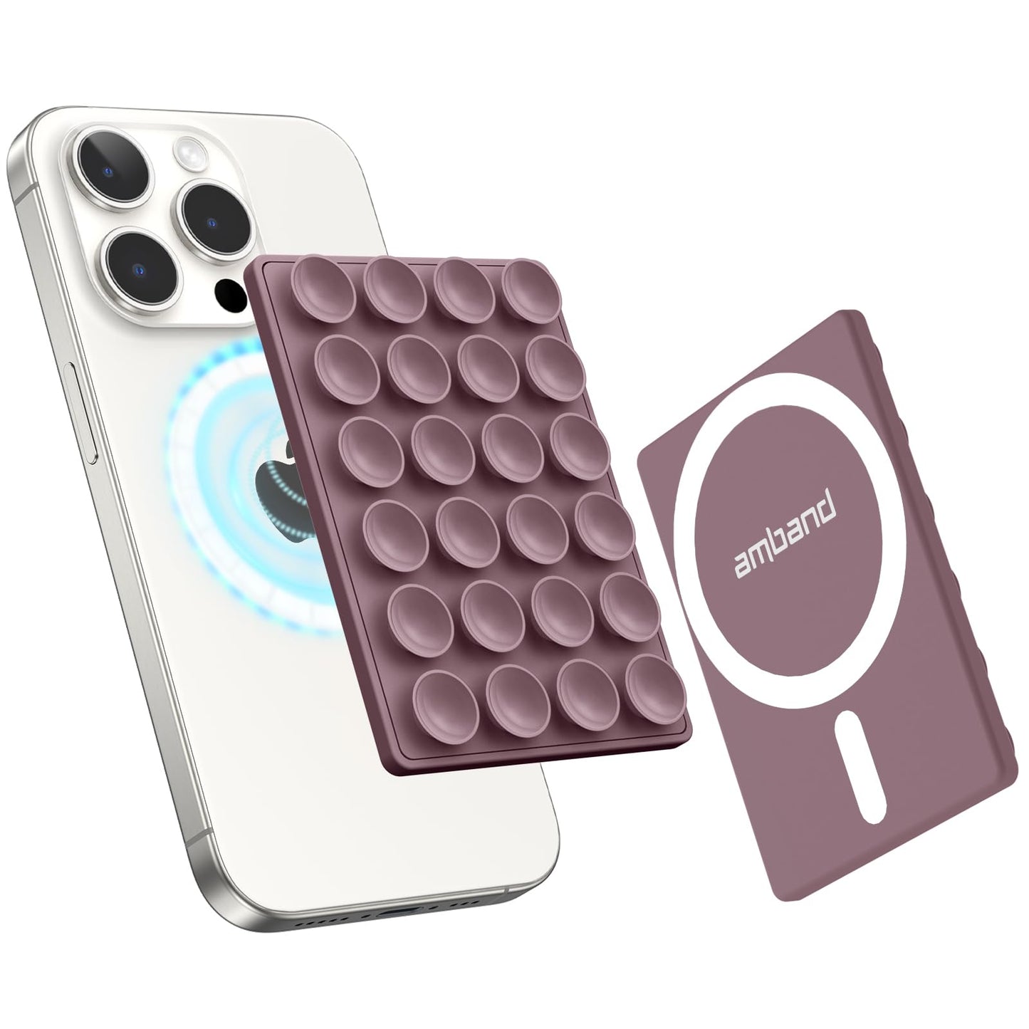 amBand Magnetic Suction Mirror Window Phone Holder, Sticky Grip Double Sided Mount for iPhone, Gym Bathroom Kitchen, Hands-Free for Makeup FaceTime Shower Viewing with MagSafe Accessories, Frost White