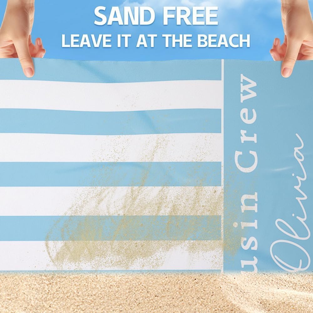Personalized Beach Towels for Kids Adults - Custom Kids Beach Towels with Names- Customized Sand Free Quick Dry Striped Bath/Pool/Beach Towel for Boys Girls Women Men(Color1)