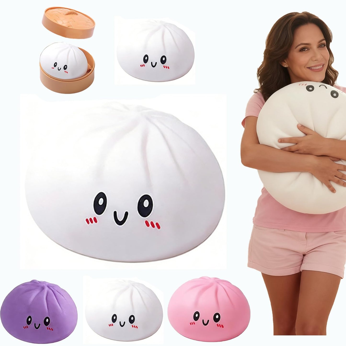 Jumbo Dumpling Squishy for Adults, 4/6/10 Inch Giant Big Dumpling Stress Ball, Soft Squeeze Decompression Dough, Anxiety Relief Fidget, Adult Fidget Tool (Colorful M: 15cm/5.9 Inch)