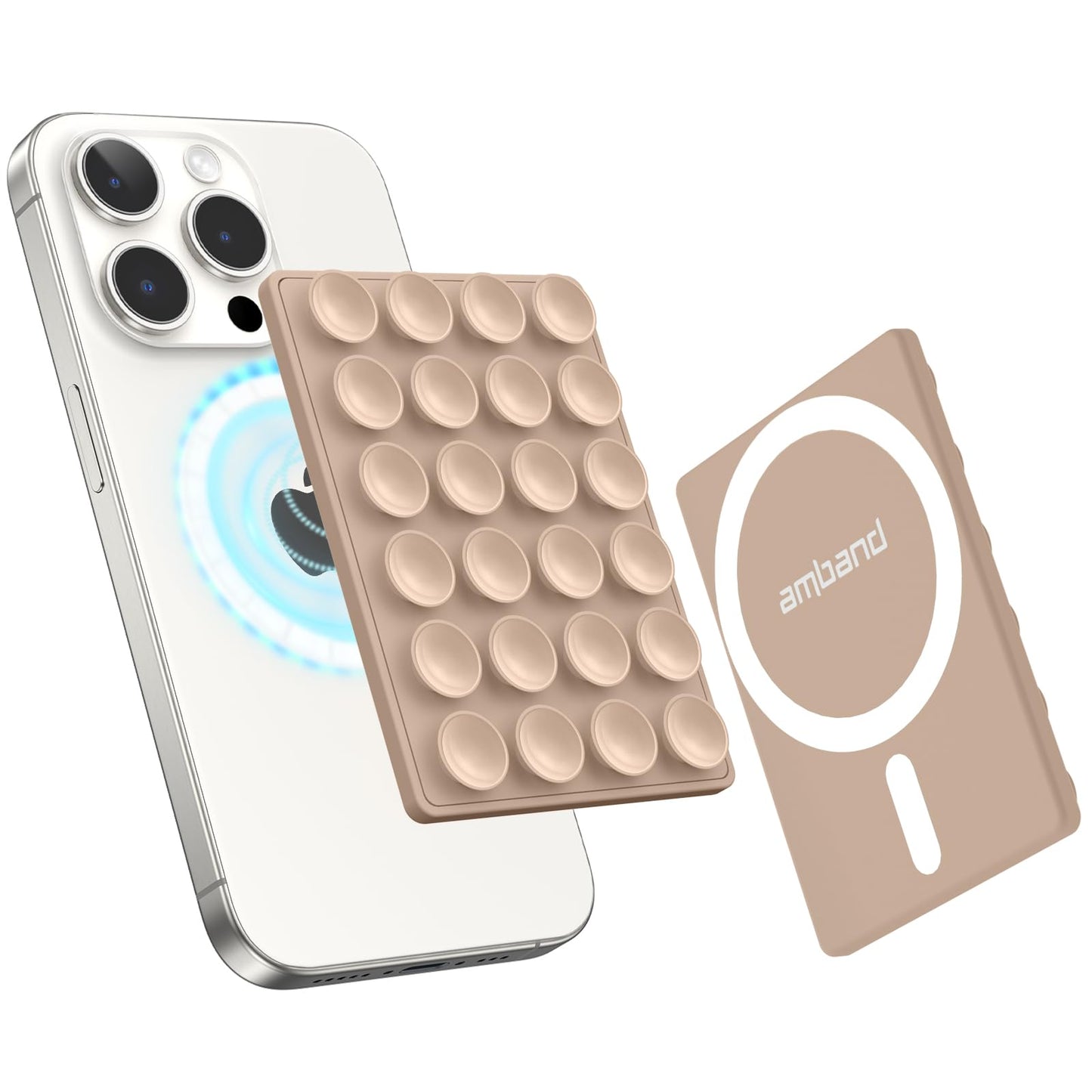 amBand Magnetic Suction Mirror Window Phone Holder, Sticky Grip Double Sided Mount for iPhone, Gym Bathroom Kitchen, Hands-Free for Makeup FaceTime Shower Viewing with MagSafe Accessories, Frost White