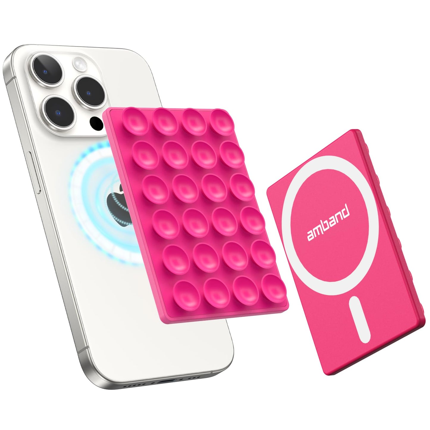 amBand Magnetic Suction Mirror Window Phone Holder, Sticky Grip Double Sided Mount for iPhone, Gym Bathroom Kitchen, Hands-Free for Makeup FaceTime Shower Viewing with MagSafe Accessories, Frost White