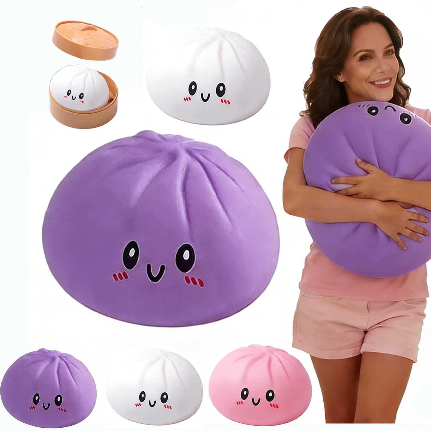 Jumbo Dumpling Squishy for Adults, 4/6/10 Inch Giant Big Dumpling Stress Ball, Soft Squeeze Decompression Dough, Anxiety Relief Fidget, Adult Fidget Tool (Colorful M: 15cm/5.9 Inch)