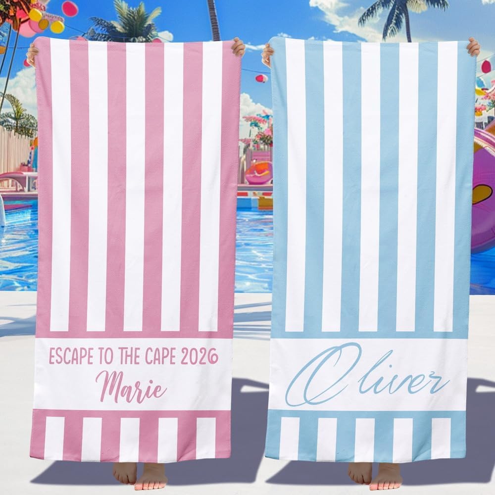 Personalized Beach Towels for Kids Adults - Custom Kids Beach Towels with Names- Customized Sand Free Quick Dry Striped Bath/Pool/Beach Towel for Boys Girls Women Men(Color1)