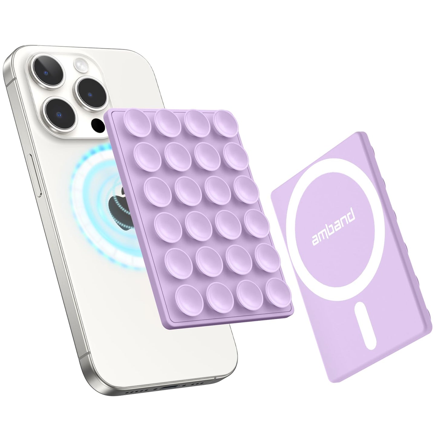 amBand Magnetic Suction Mirror Window Phone Holder, Sticky Grip Double Sided Mount for iPhone, Gym Bathroom Kitchen, Hands-Free for Makeup FaceTime Shower Viewing with MagSafe Accessories, Frost White