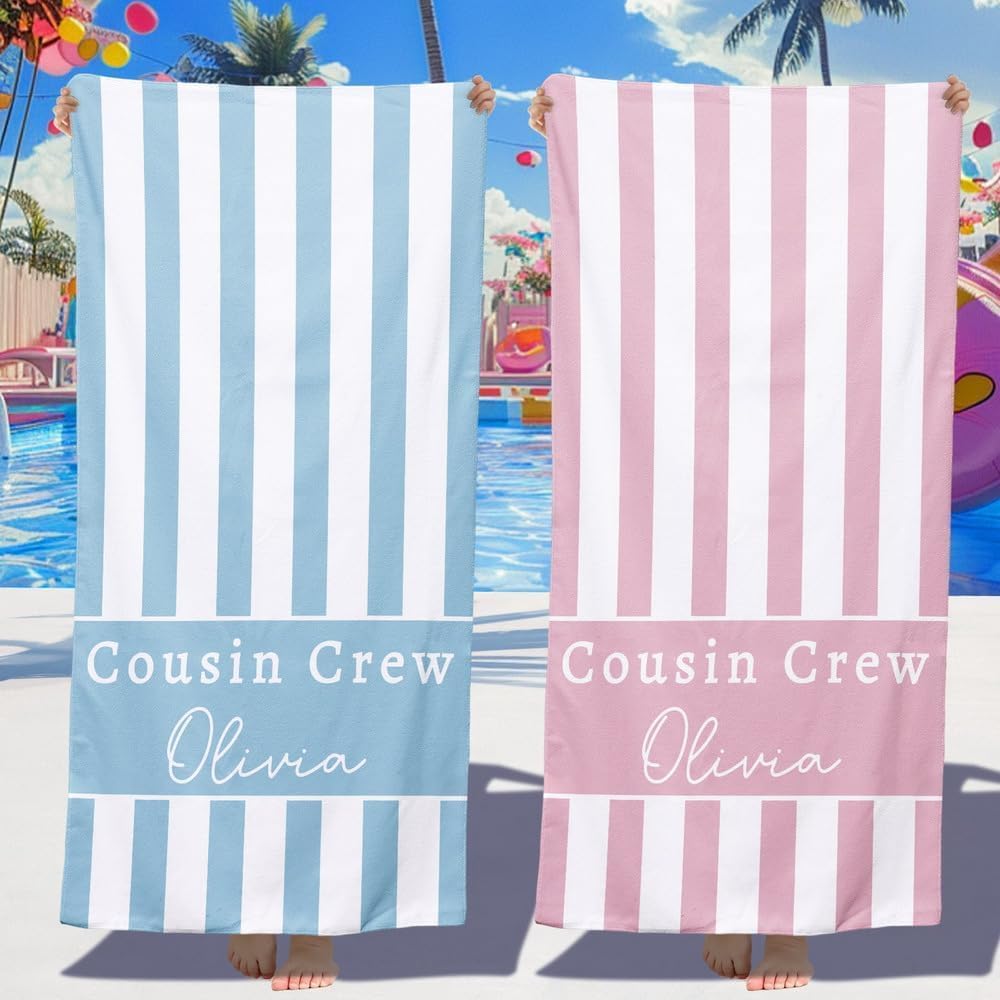 Personalized Beach Towels for Kids Adults - Custom Kids Beach Towels with Names- Customized Sand Free Quick Dry Striped Bath/Pool/Beach Towel for Boys Girls Women Men(Color1)