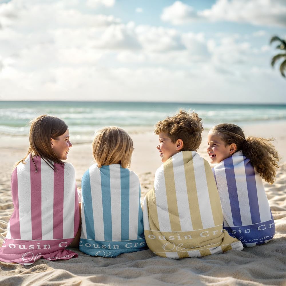 Personalized Beach Towels for Kids Adults - Custom Kids Beach Towels with Names- Customized Sand Free Quick Dry Striped Bath/Pool/Beach Towel for Boys Girls Women Men(Color1)