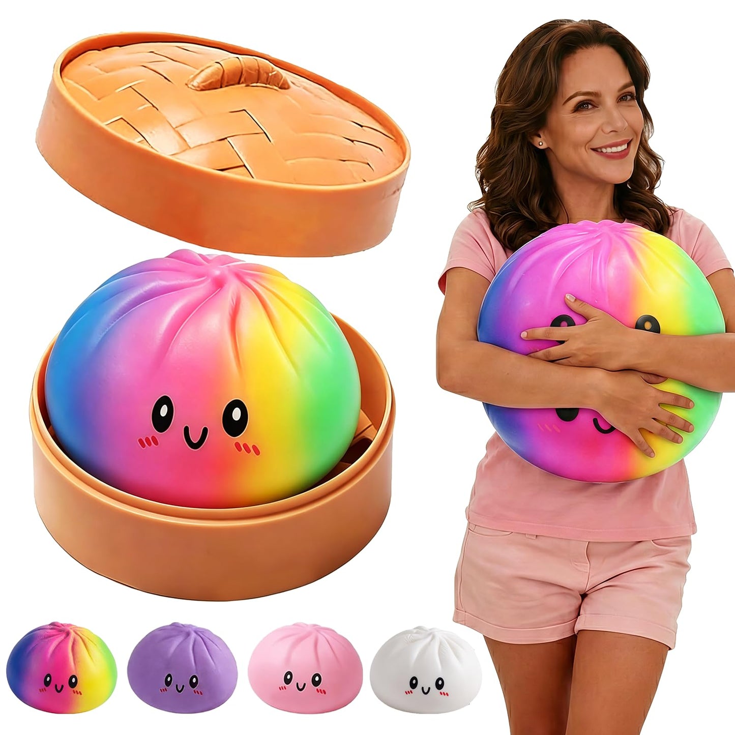 Jumbo Dumpling Squishy for Adults, 4/6/10 Inch Giant Big Dumpling Stress Ball, Soft Squeeze Decompression Dough, Anxiety Relief Fidget, Adult Fidget Tool (Colorful M: 15cm/5.9 Inch)