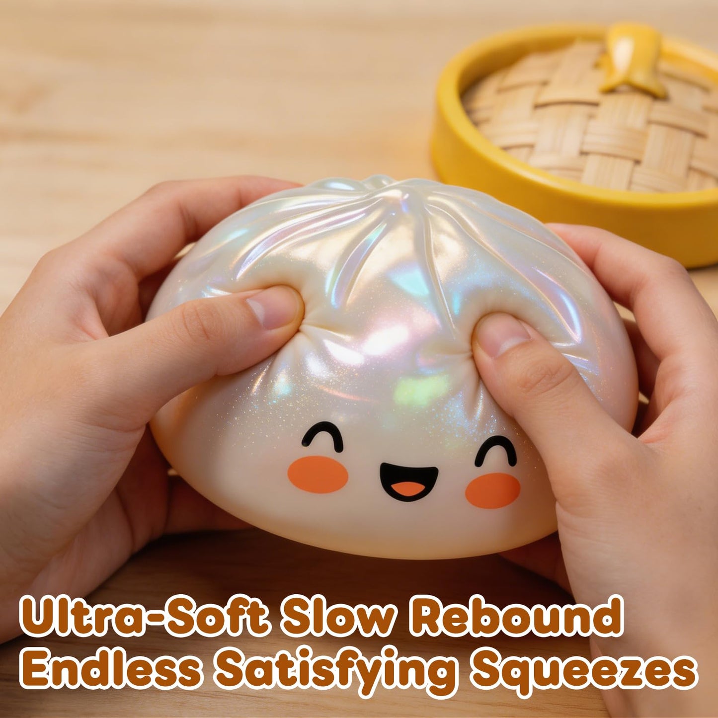 Glitter Dumpling Squishy,Dumpling Squishies,Glitter Dumpling Mystery Box,Colorful Dumpling Stress Balls Fidget,Jumbo Squishy Toy with Steamer Box Suitable for Adult use in Offices (Glitter White)