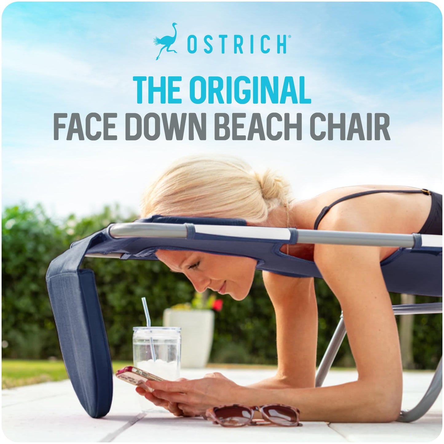 Ostrich the Original Chaise 72 x 22 Inch Lounge Portable Reclining Lounger, Outdoor Patio, Beach, Lawn, Camping, or Pool Tanning Chair, Teal