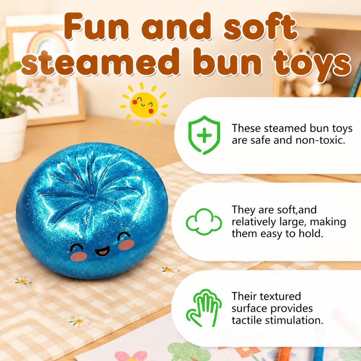 Dumpling Squishies, Glitter Dumpling, Glitter Dumplings Squishy with Box, Dumplings Sensory Squeeze Toy for Stress Relief Stretchy Desk Toys (Gold)