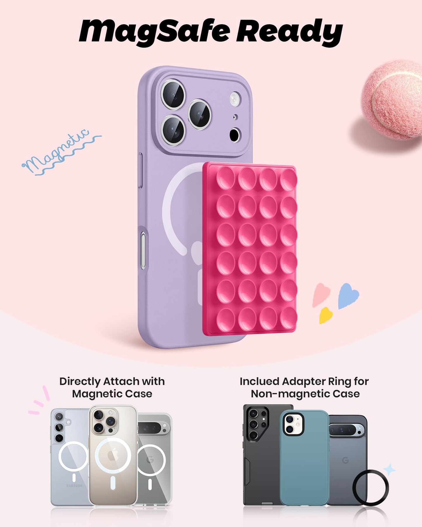 amBand Magnetic Suction Mirror Window Phone Holder, Sticky Grip Double Sided Mount for iPhone, Gym Bathroom Kitchen, Hands-Free for Makeup FaceTime Shower Viewing with MagSafe Accessories, Frost White
