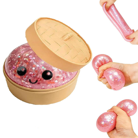 Dumpling Squishies, Glitter Dumpling, Glitter Dumplings Squishy with Box, Dumplings Sensory Squeeze Toy for Stress Relief Stretchy Desk Toys (Gold)