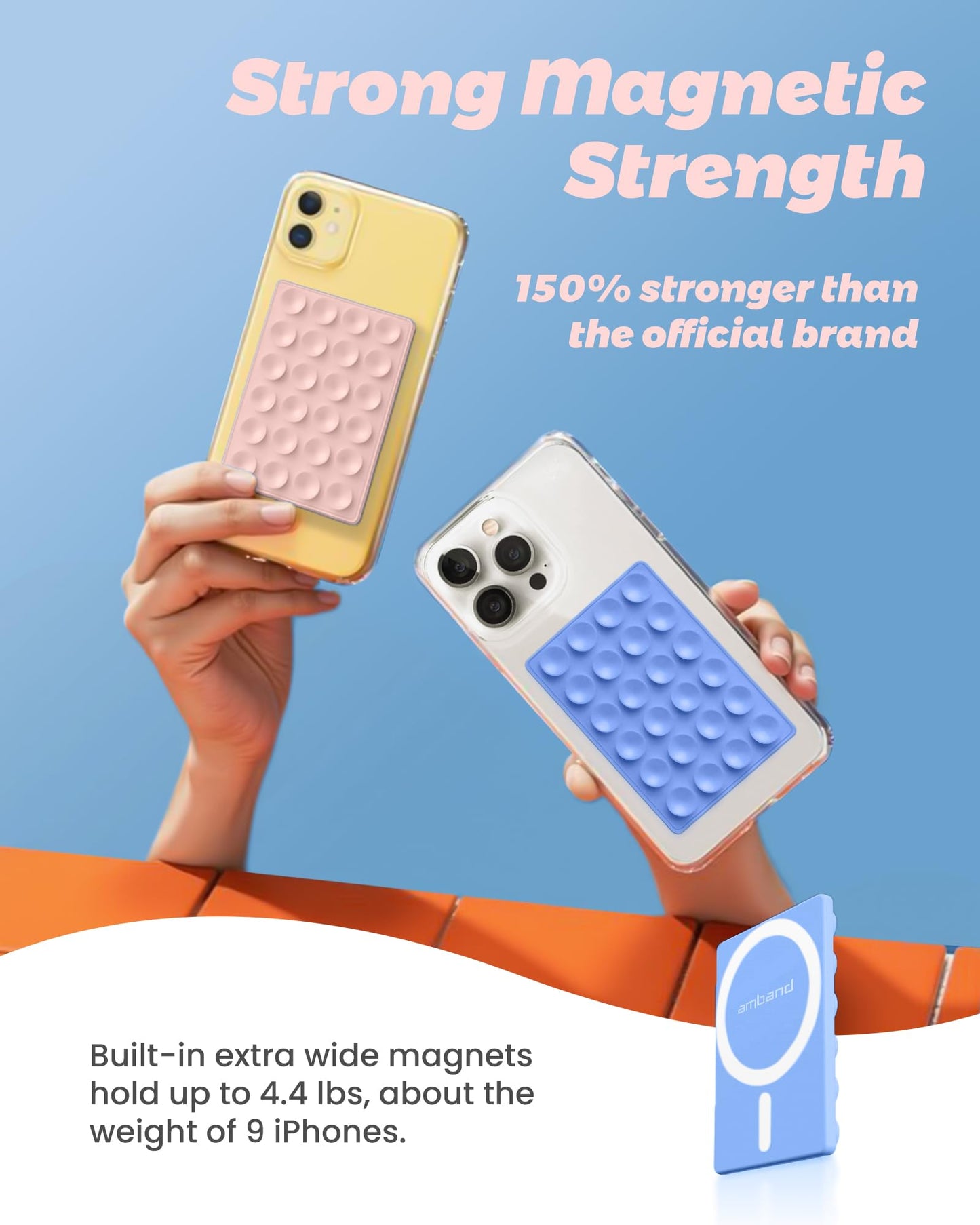 amBand Magnetic Suction Mirror Window Phone Holder, Sticky Grip Double Sided Mount for iPhone, Gym Bathroom Kitchen, Hands-Free for Makeup FaceTime Shower Viewing with MagSafe Accessories, Frost White