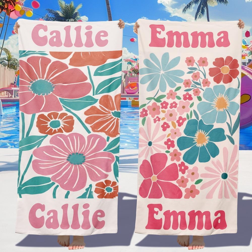Personalized Beach Towels for Kids Adults - Custom Kids Beach Towels with Names- Customized Sand Free Quick Dry Striped Bath/Pool/Beach Towel for Boys Girls Women Men(Color1)