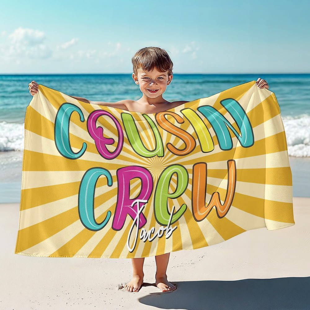 Personalized Beach Towels for Kids Adults - Custom Kids Beach Towels with Names- Customized Sand Free Quick Dry Striped Bath/Pool/Beach Towel for Boys Girls Women Men(Color1)