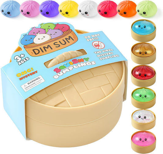 Dumpling Squishy Mystery Box, Random 1 of 14 Colors, Cute Squishy Dumpling Toy, Soft Stretchy Squeeze Toy, Sensory Fidget Toys for Anxiety Relief, Perfect for Party Favors, Birthday Gifts & Desk Toys