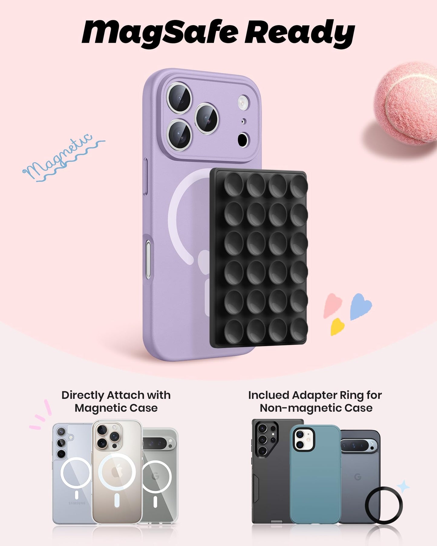 amBand Magnetic Suction Mirror Window Phone Holder, Sticky Grip Double Sided Mount for iPhone, Gym Bathroom Kitchen, Hands-Free for Makeup FaceTime Shower Viewing with MagSafe Accessories, Frost White