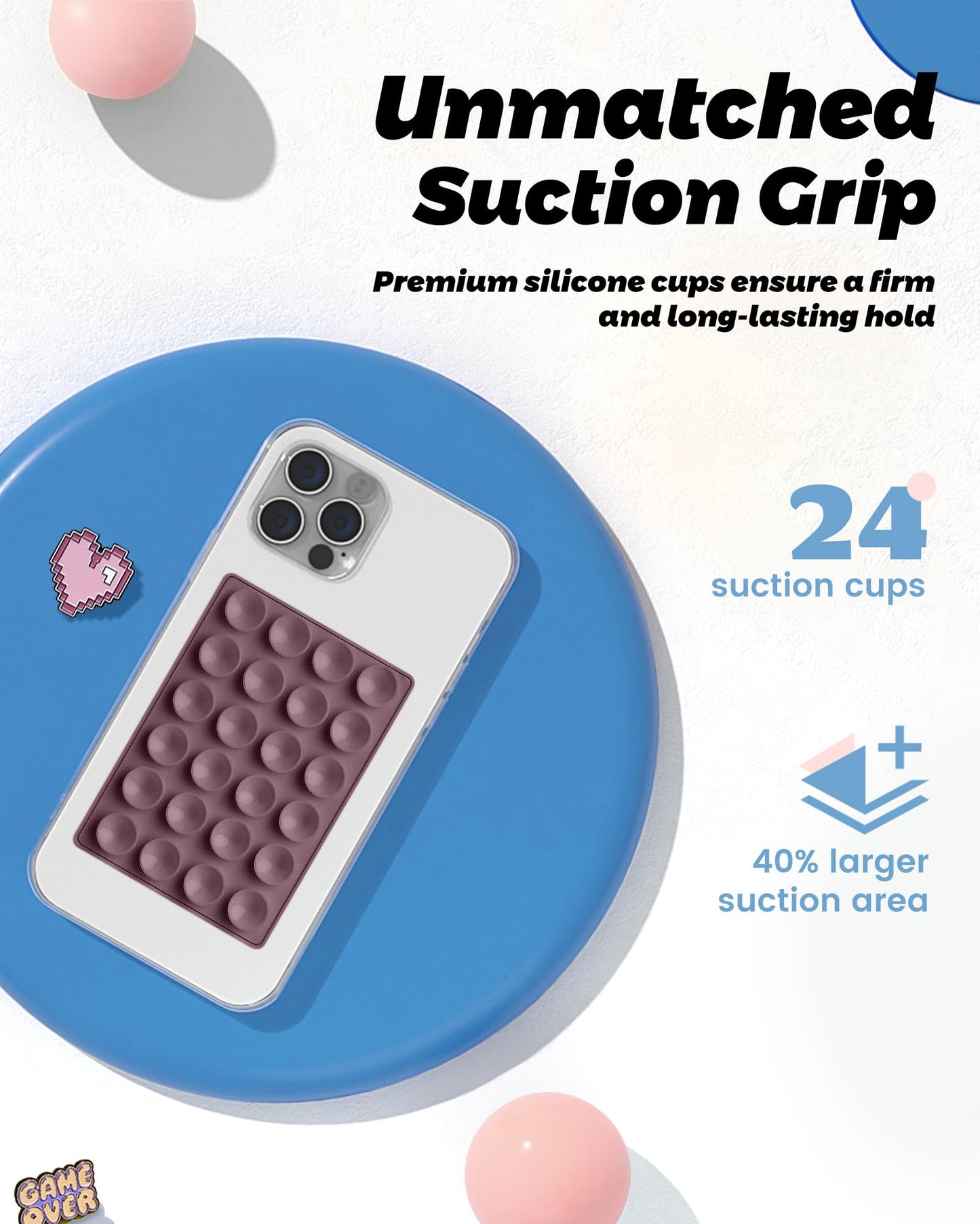 amBand Magnetic Suction Mirror Window Phone Holder, Sticky Grip Double Sided Mount for iPhone, Gym Bathroom Kitchen, Hands-Free for Makeup FaceTime Shower Viewing with MagSafe Accessories, Frost White
