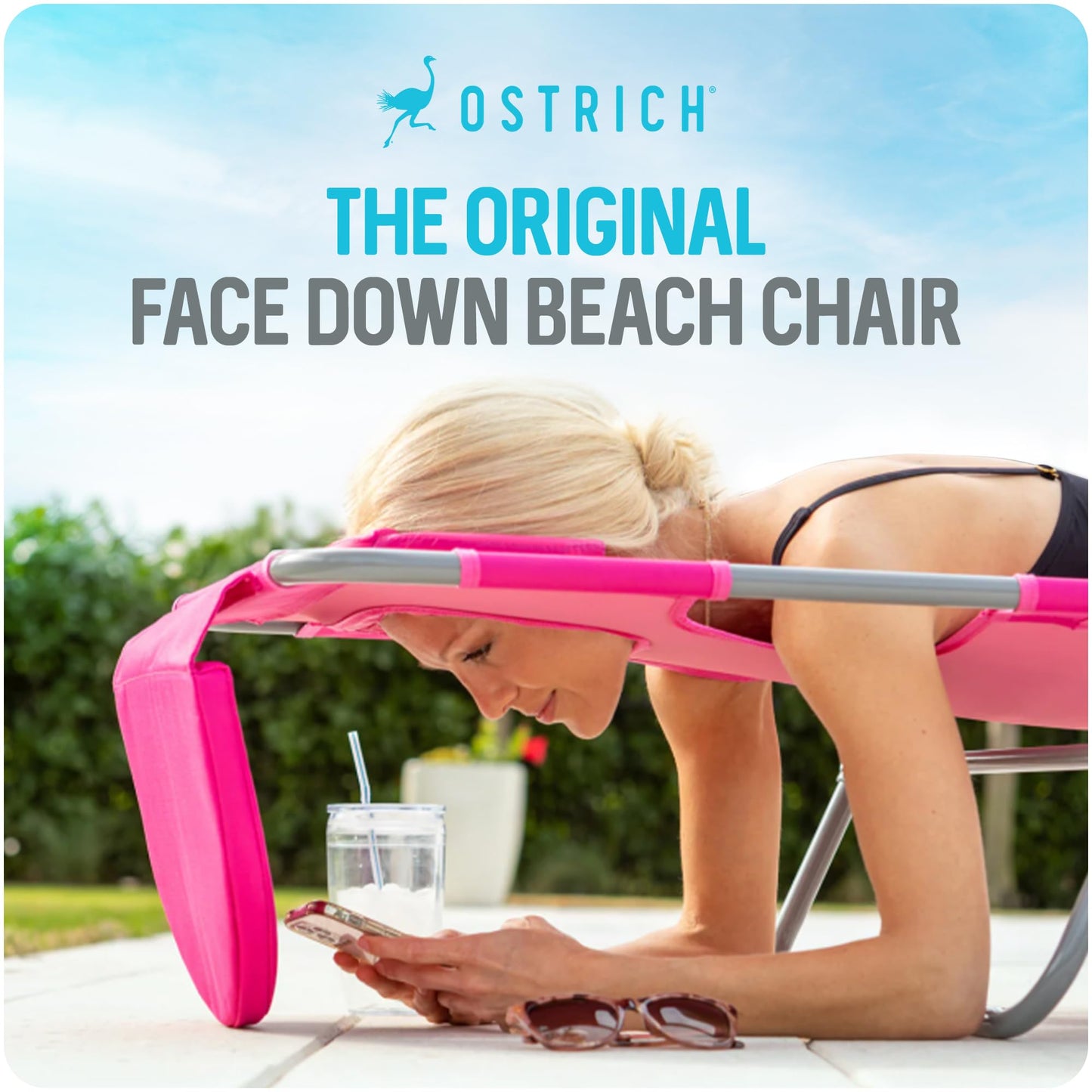 Ostrich the Original Chaise 72 x 22 Inch Lounge Portable Reclining Lounger, Outdoor Patio, Beach, Lawn, Camping, or Pool Tanning Chair, Teal