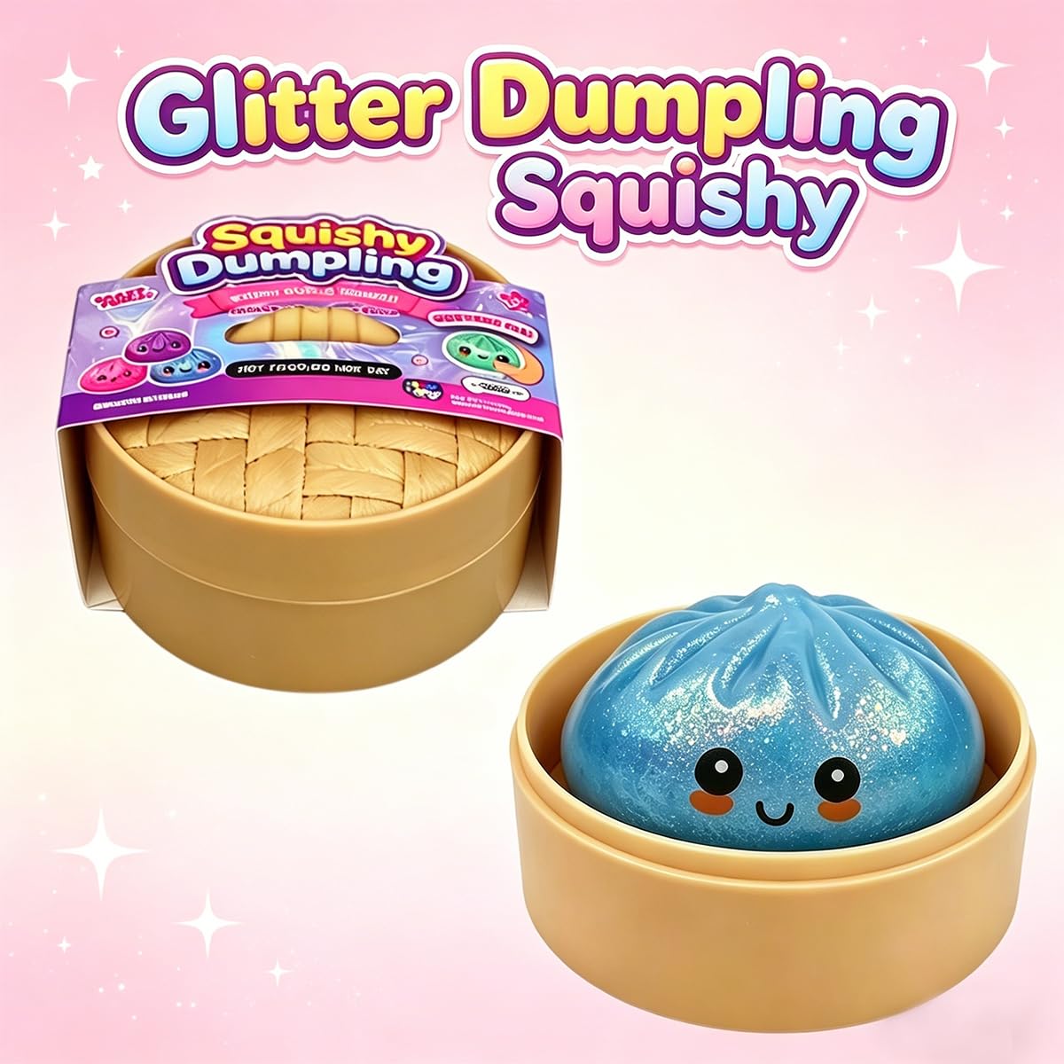 Anditoy Dumpling Squishy Toys Glitter Dumpling Stress Balls Giant Squishy Mystery Box Squeeze Toys for Adults Stress Relief Desk Toys Kids Party Favors Birthday Gifts (Blue)