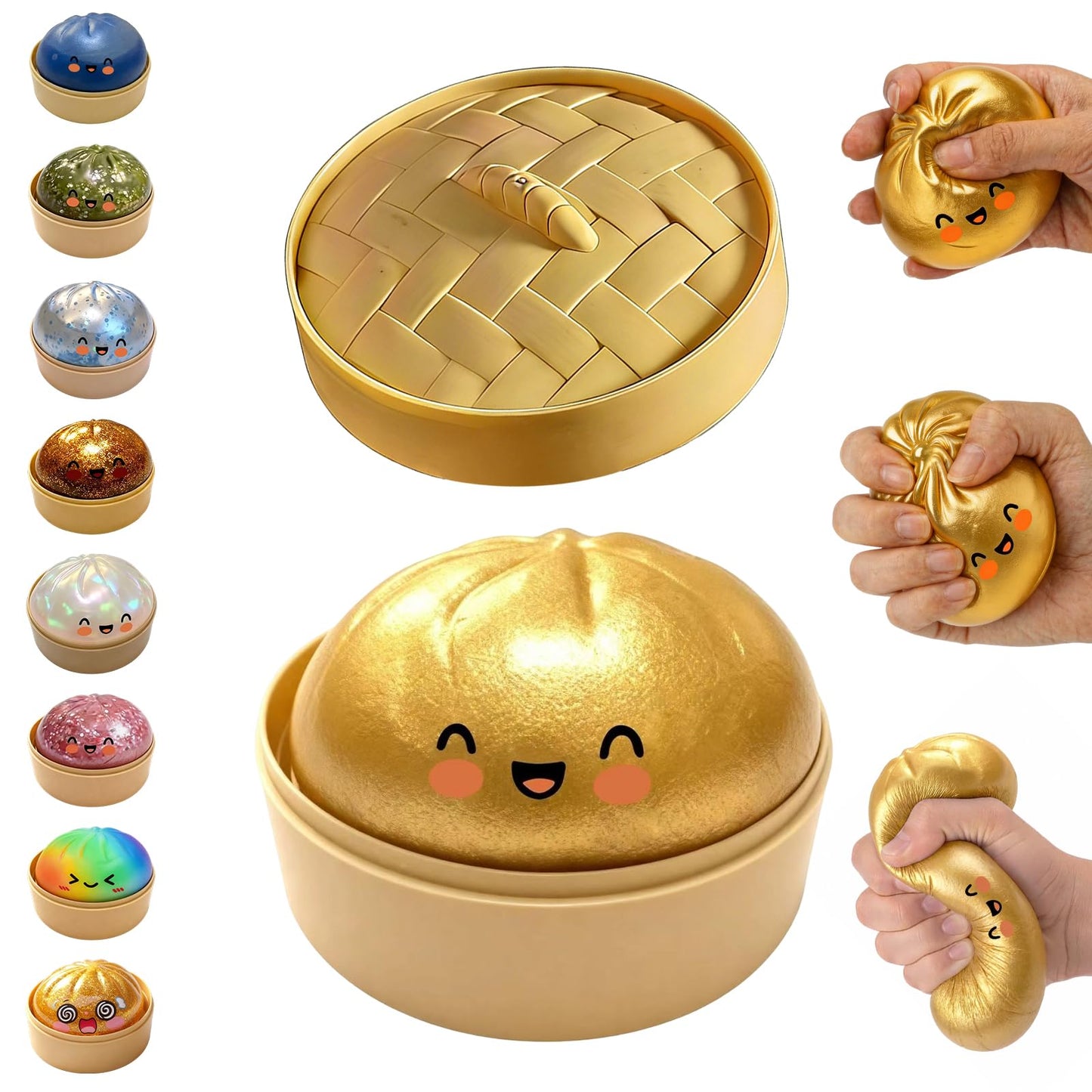 Glitter Dumpling Squishy,Dumpling Squishies,Glitter Dumpling Mystery Box,Colorful Dumpling Stress Balls Fidget,Jumbo Squishy Toy with Steamer Box Suitable for Adult use in Offices (Glitter White)