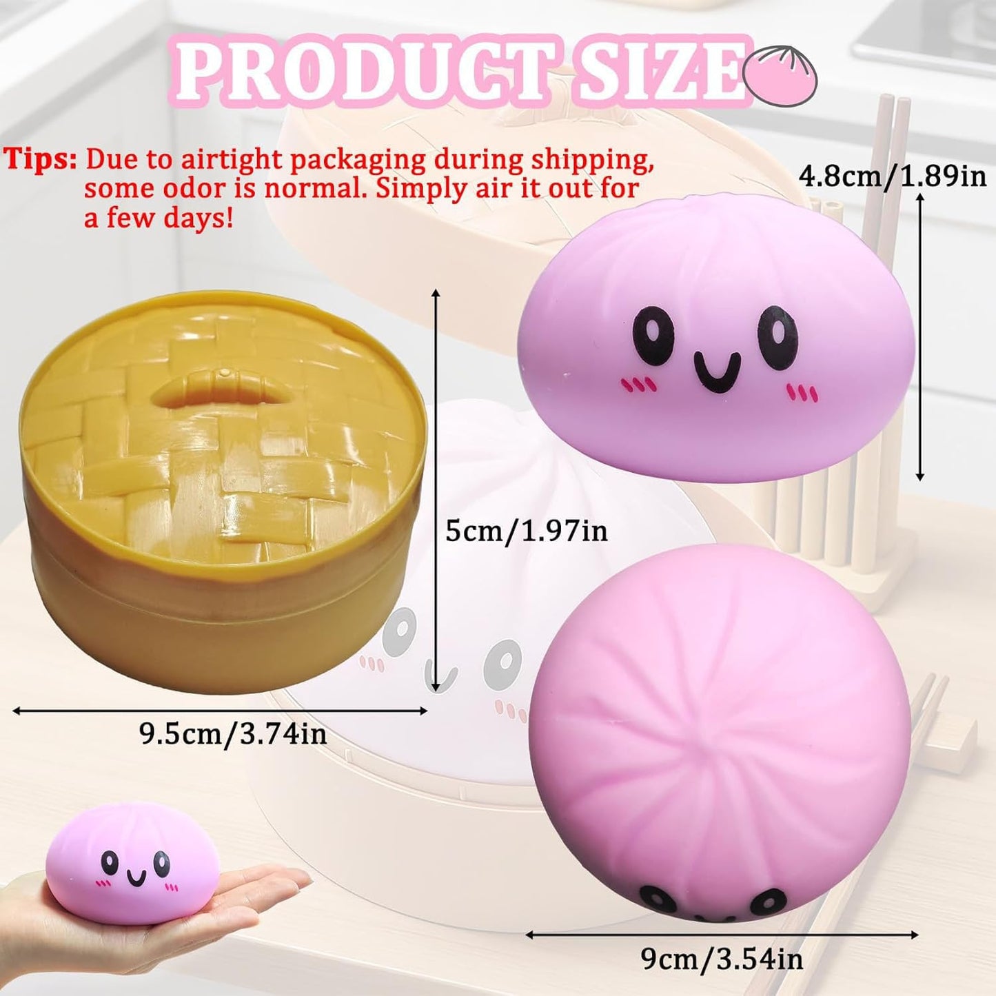 Dumpling Squishies, Glitter Dumpling, Glitter Dumplings Squishy with Box, Dumplings Sensory Squeeze Toy for Stress Relief Stretchy Desk Toys (Gold)