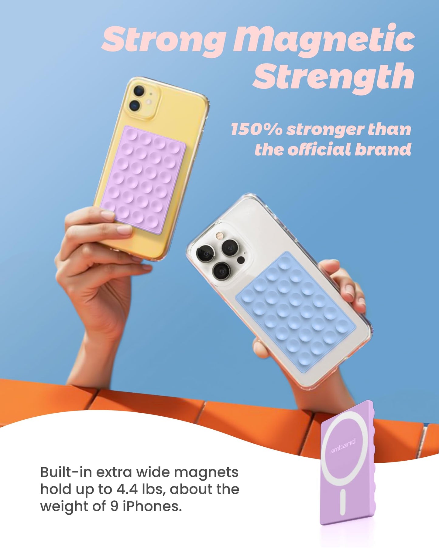 amBand Magnetic Suction Mirror Window Phone Holder, Sticky Grip Double Sided Mount for iPhone, Gym Bathroom Kitchen, Hands-Free for Makeup FaceTime Shower Viewing with MagSafe Accessories, Frost White