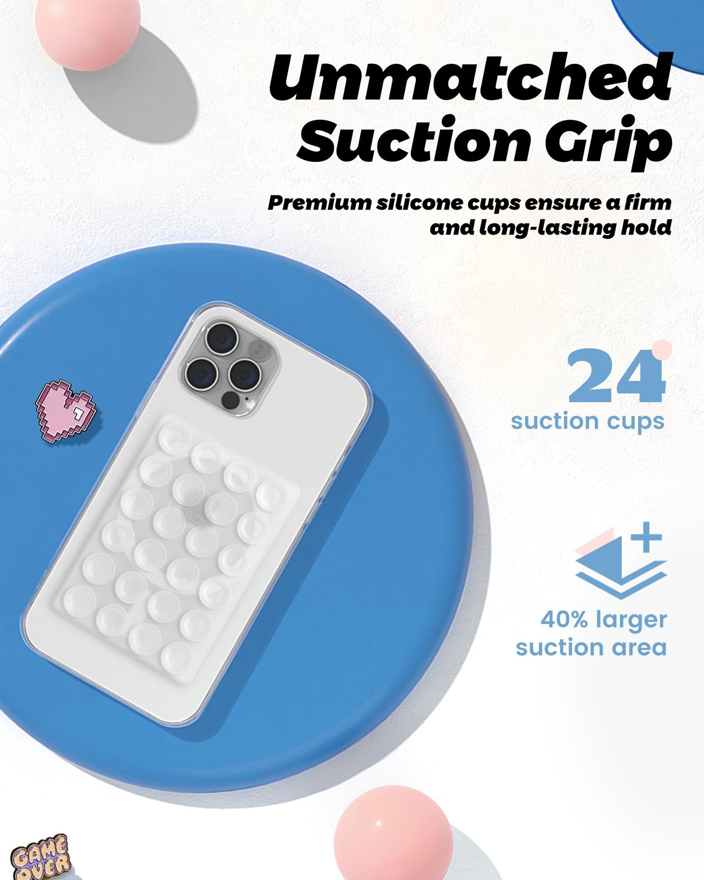 amBand Magnetic Suction Mirror Window Phone Holder, Sticky Grip Double Sided Mount for iPhone, Gym Bathroom Kitchen, Hands-Free for Makeup FaceTime Shower Viewing with MagSafe Accessories, Frost White
