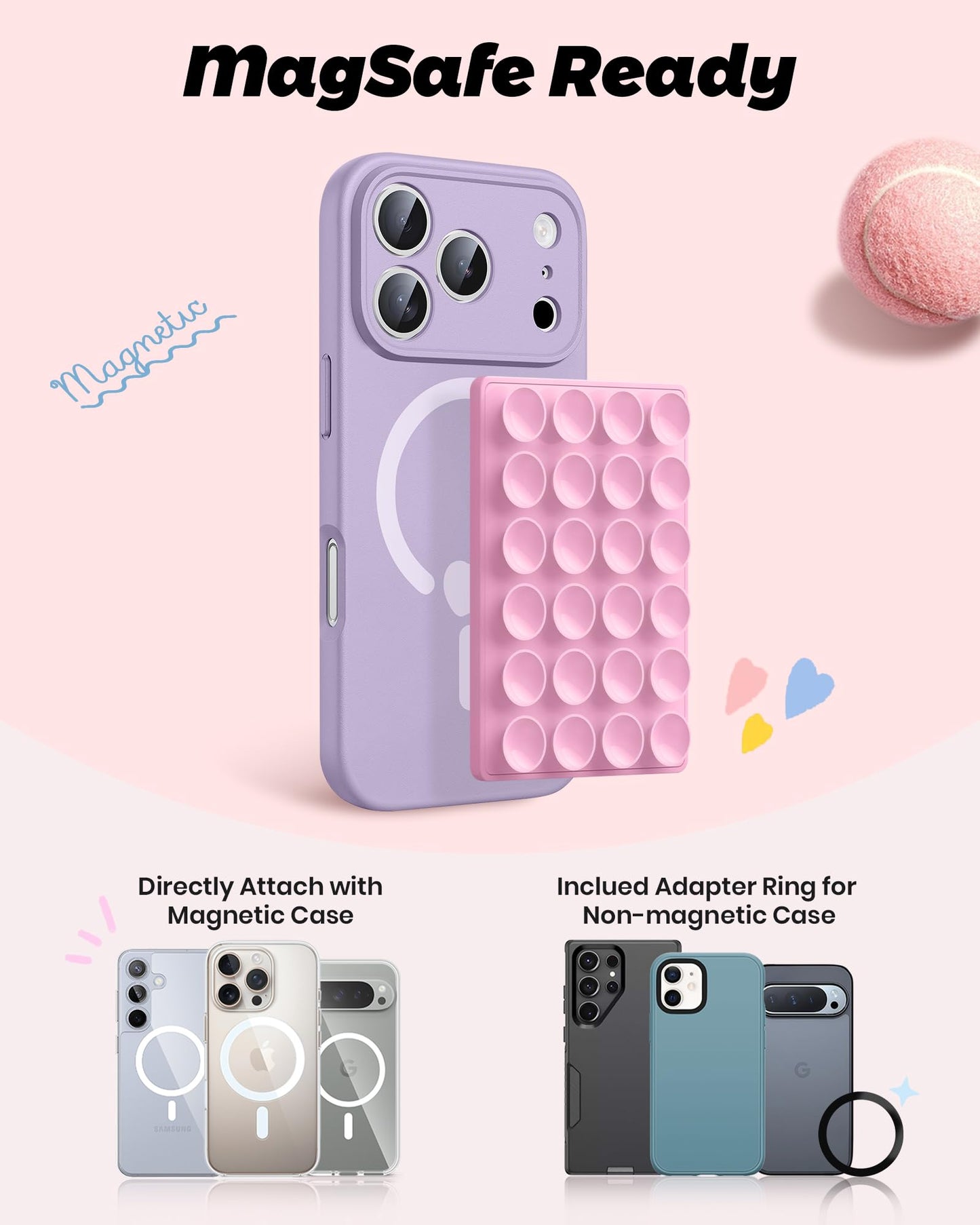 amBand Magnetic Suction Mirror Window Phone Holder, Sticky Grip Double Sided Mount for iPhone, Gym Bathroom Kitchen, Hands-Free for Makeup FaceTime Shower Viewing with MagSafe Accessories, Frost White