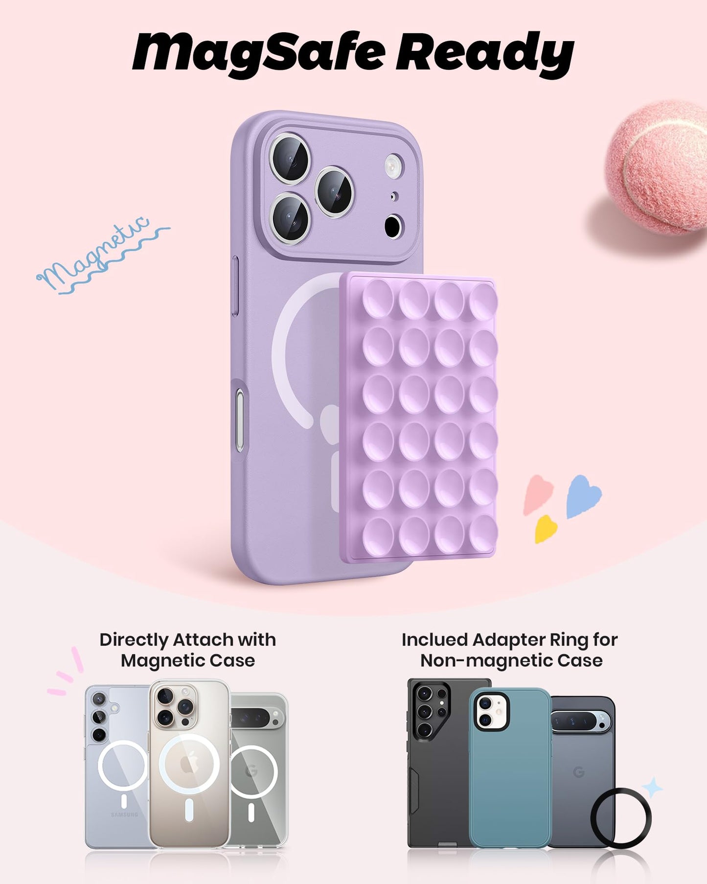 amBand Magnetic Suction Mirror Window Phone Holder, Sticky Grip Double Sided Mount for iPhone, Gym Bathroom Kitchen, Hands-Free for Makeup FaceTime Shower Viewing with MagSafe Accessories, Frost White