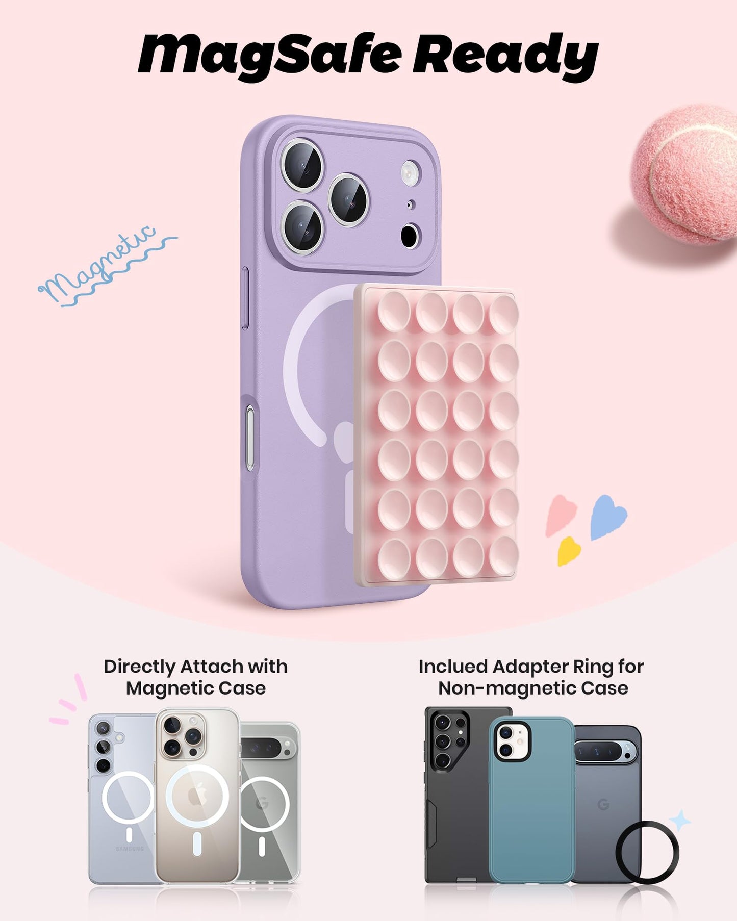 amBand Magnetic Suction Mirror Window Phone Holder, Sticky Grip Double Sided Mount for iPhone, Gym Bathroom Kitchen, Hands-Free for Makeup FaceTime Shower Viewing with MagSafe Accessories, Frost White
