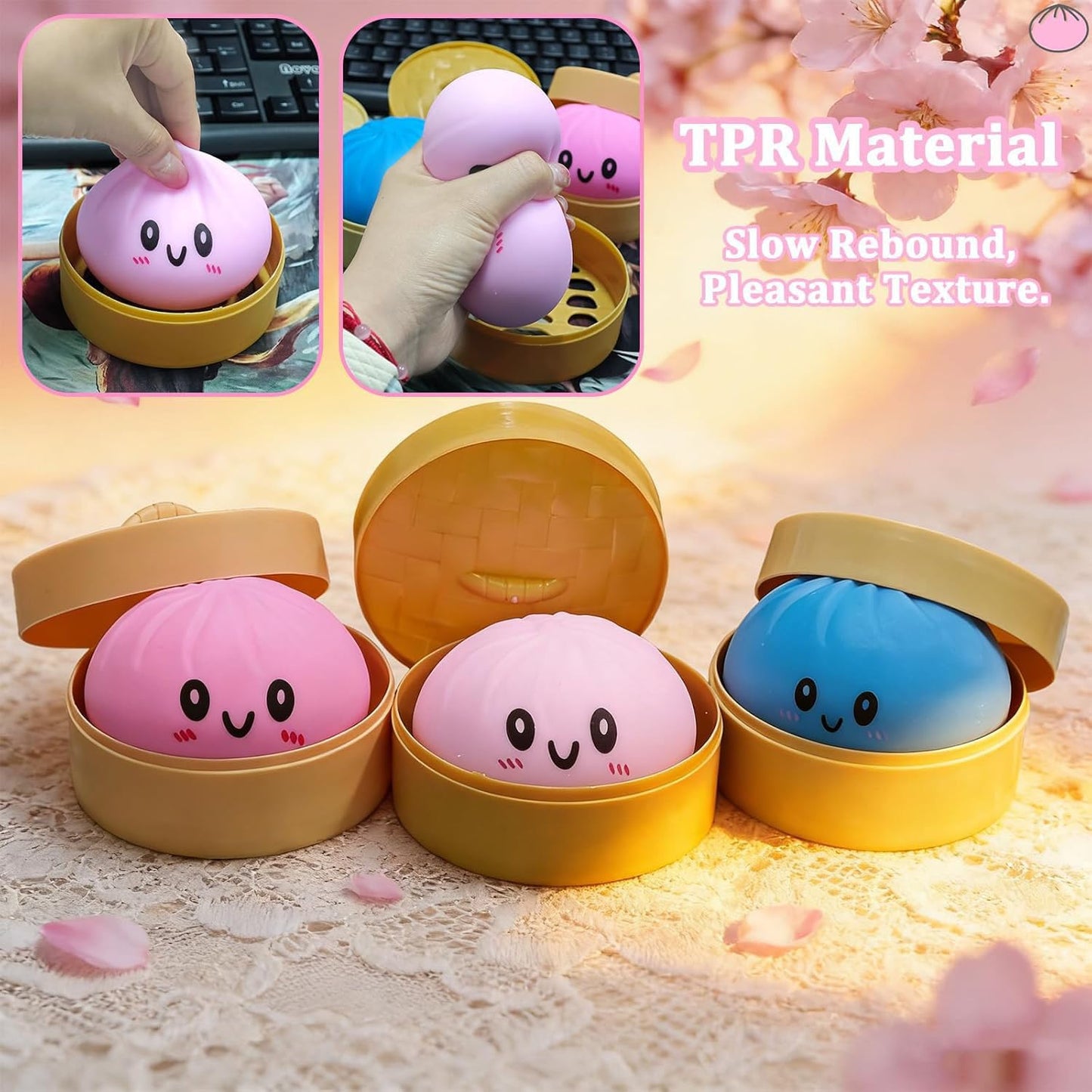 Dumpling Squishies, Glitter Dumpling, Glitter Dumplings Squishy with Box, Dumplings Sensory Squeeze Toy for Stress Relief Stretchy Desk Toys (Gold)