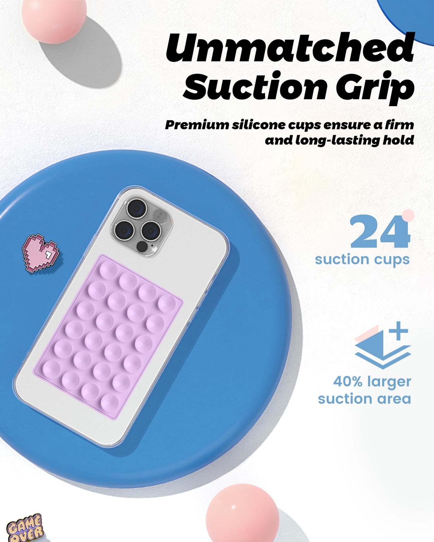 amBand Magnetic Suction Mirror Window Phone Holder, Sticky Grip Double Sided Mount for iPhone, Gym Bathroom Kitchen, Hands-Free for Makeup FaceTime Shower Viewing with MagSafe Accessories, Frost White