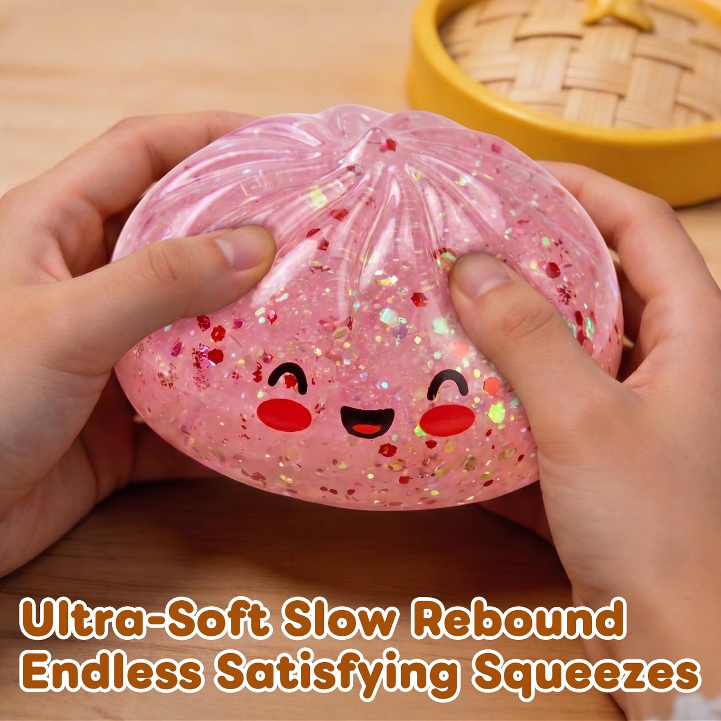 Glitter Dumpling Squishy,Dumpling Squishies,Glitter Dumpling Mystery Box,Colorful Dumpling Stress Balls Fidget,Jumbo Squishy Toy with Steamer Box Suitable for Adult use in Offices (Glitter White)