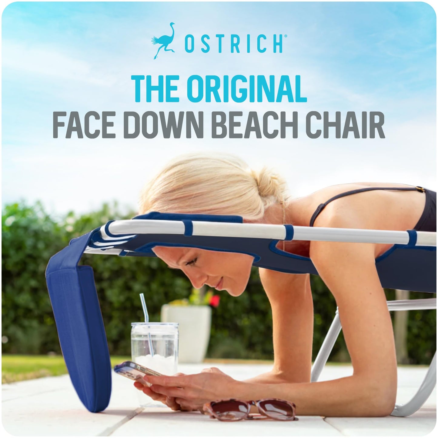 Ostrich the Original Chaise 72 x 22 Inch Lounge Portable Reclining Lounger, Outdoor Patio, Beach, Lawn, Camping, or Pool Tanning Chair, Teal