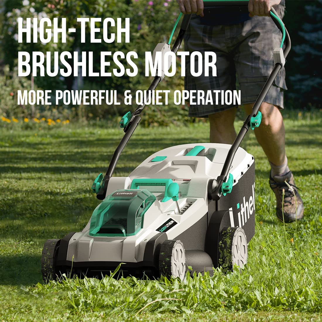 Litheli 18-inch 40V Brushless Lawn Mower for Garden Yards, Lightweight Cordless Lawn Mower Battery Powered with 6-Position Height Adjustment, 2x5.0Ah Battery Included