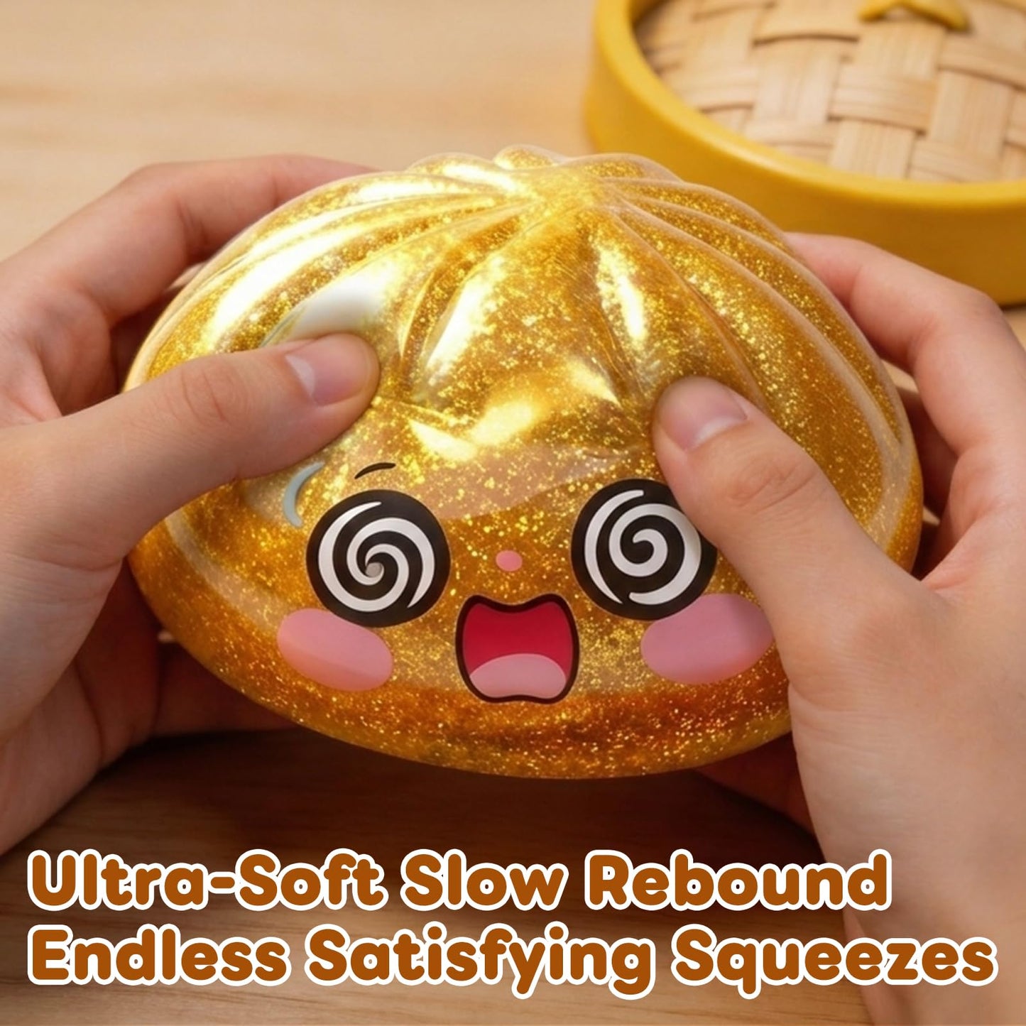 Glitter Dumpling Squishy,Dumpling Squishies,Glitter Dumpling Mystery Box,Colorful Dumpling Stress Balls Fidget,Jumbo Squishy Toy with Steamer Box Suitable for Adult use in Offices (Glitter White)