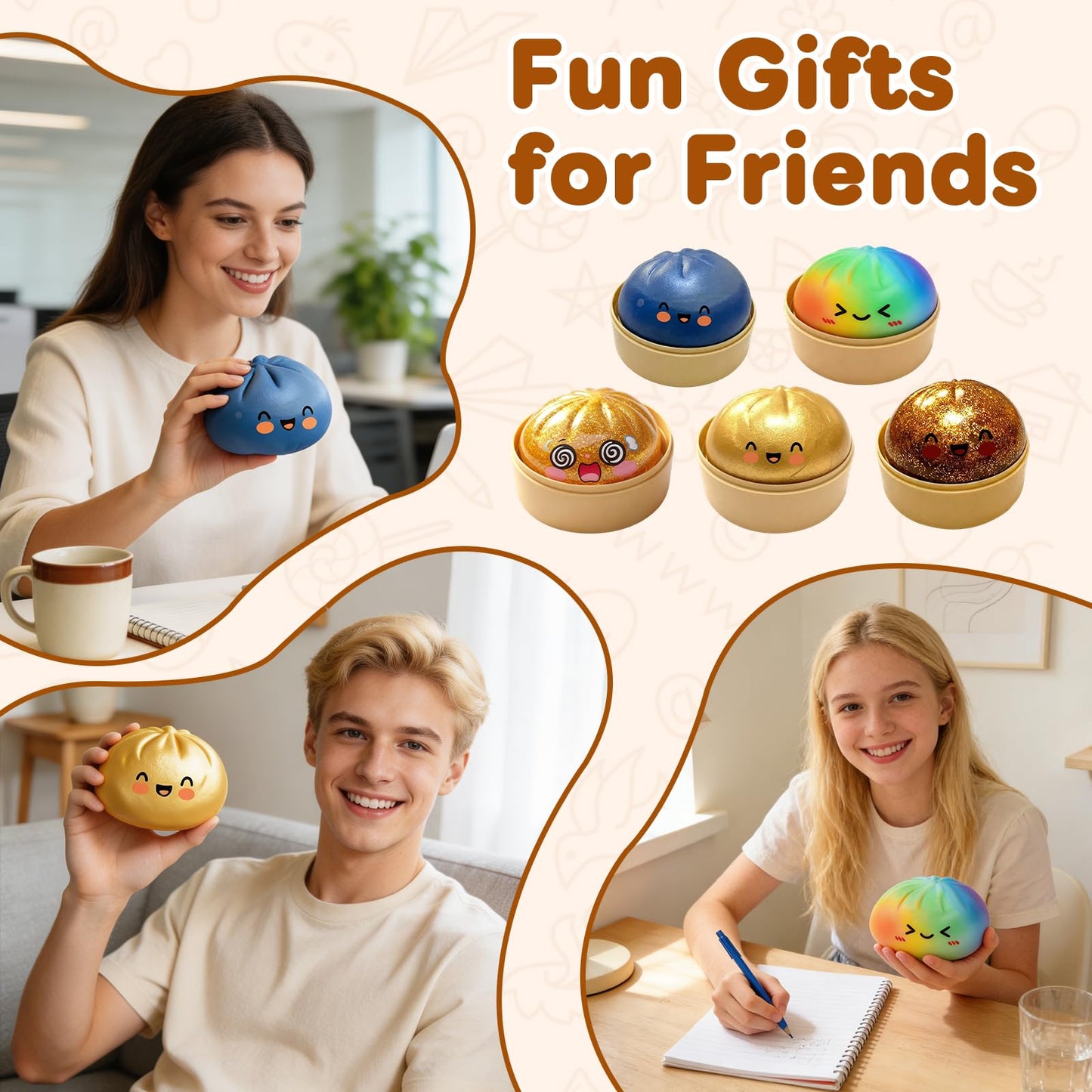 Glitter Dumpling Squishy,Dumpling Squishies,Glitter Dumpling Mystery Box,Colorful Dumpling Stress Balls Fidget,Jumbo Squishy Toy with Steamer Box Suitable for Adult use in Offices (Glitter White)