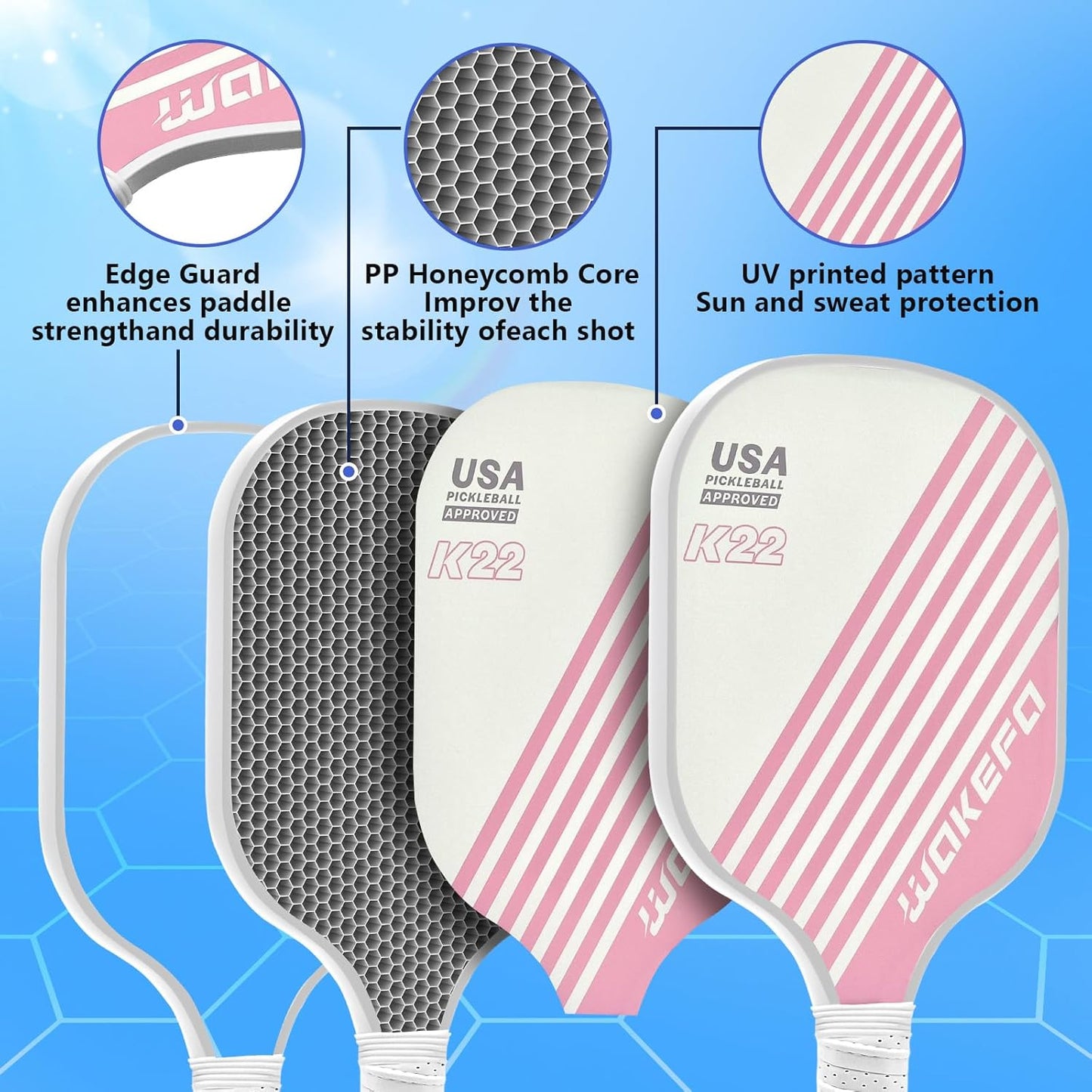 Pickleball Paddles Set- Premium Fiberglass Face & Polymer Honeycomb Core Pickleball Set Includes 4 Pickleball Paddles + 4 Pickleball Balls + 1 Bag,Pickleballs Paddle Pack Gifts for Beginner&Pro