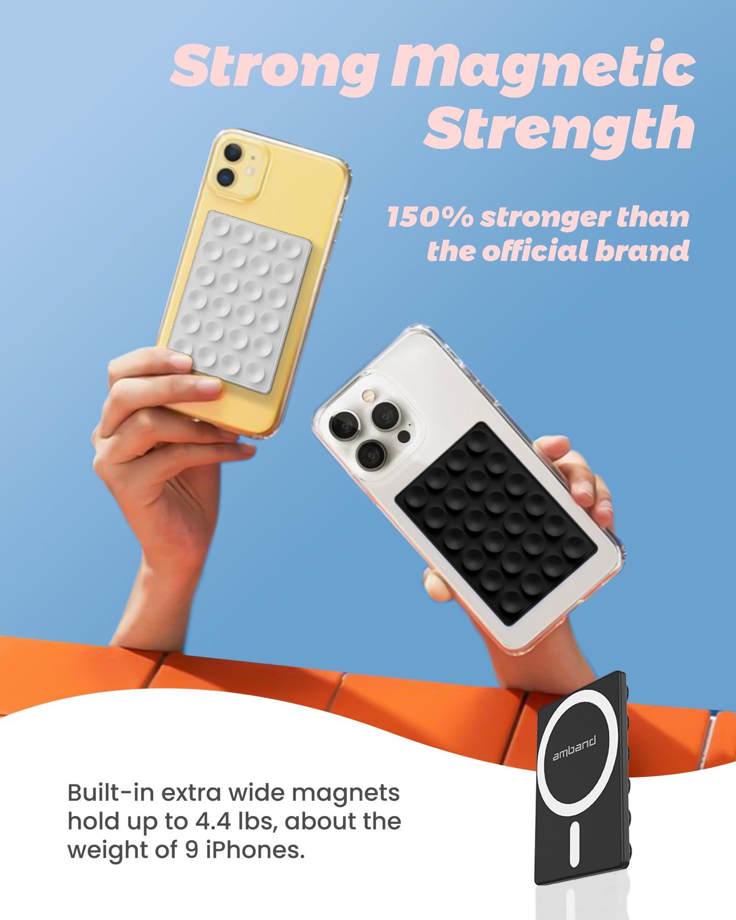 amBand Magnetic Suction Mirror Window Phone Holder, Sticky Grip Double Sided Mount for iPhone, Gym Bathroom Kitchen, Hands-Free for Makeup FaceTime Shower Viewing with MagSafe Accessories, Frost White