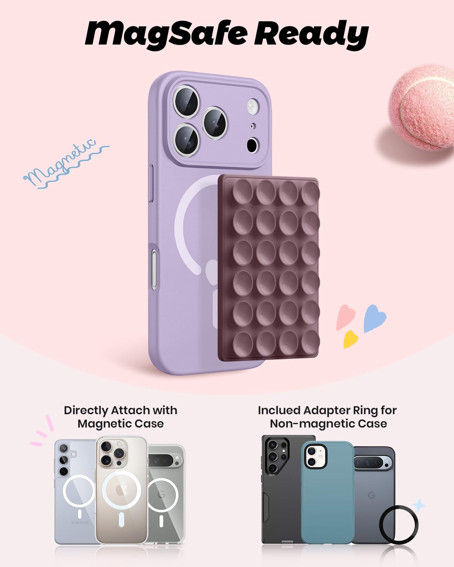 amBand Magnetic Suction Mirror Window Phone Holder, Sticky Grip Double Sided Mount for iPhone, Gym Bathroom Kitchen, Hands-Free for Makeup FaceTime Shower Viewing with MagSafe Accessories, Frost White