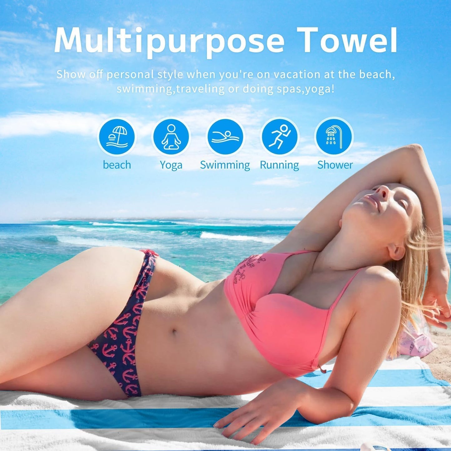 Personalized Beach Towels for Kids Adults - Custom Kids Beach Towels with Names- Customized Sand Free Quick Dry Striped Bath/Pool/Beach Towel for Boys Girls Women Men(Color1)